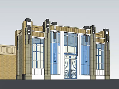 Art Deco Entrance Gate Design With Geometric Patterns Glass Panels And Columns 3d model