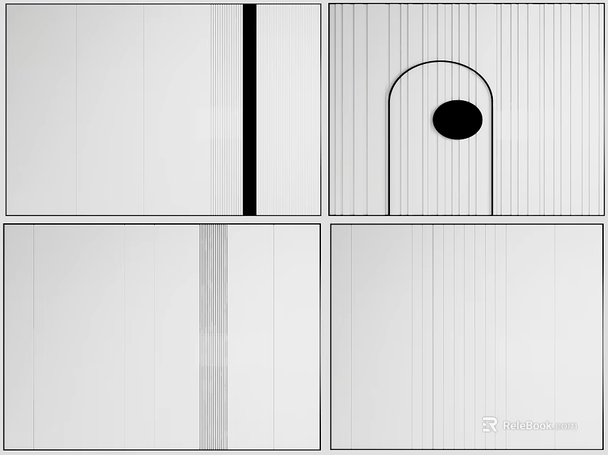 Minimalist Sofa Backdrop Wall Design With Vertical Lines And Curved Accent Details 3d model 