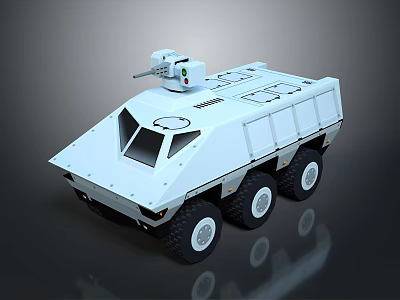 White Armored 6x6 Wheeled Tank With Modern Turret And Machine Gun Design 3d model