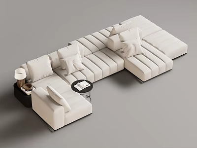Modern Light Colored L Shaped Sectional Sofa With Plush Cushions And Side Table 3d model