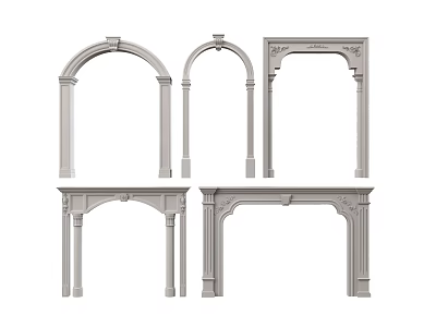 Classic Decorative Architectural Elements Including Arches And White Mantel Frames 3d model