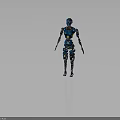 Blue Robot Character Standing With Mechanical Creature In Futuristic Sci Fi Setting 3d model
