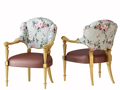 Elegant European Style Dining Chairs With Floral Pattern Golden Frame And Leather Seat 3d model