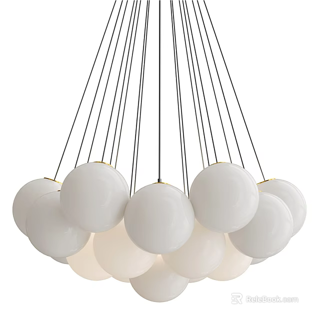 Modern Chandelier With Multiple White Spherical Shades And Black Hanging Wires 3d model 