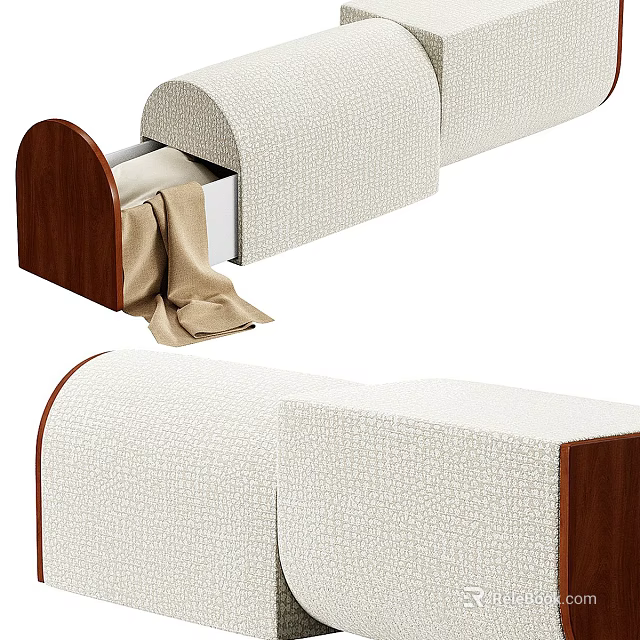 Modern Shoe Bench With Wooden Frame Upholstered Seat And Storage Compartment 3d model 