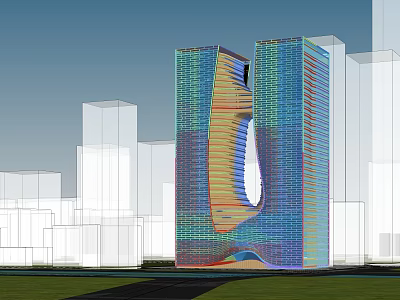 Modern High Rise Office Building With Unique Curved Glass Facade And Urban Skyline 3d model