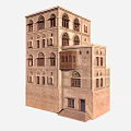 Cartoon Traditional Building Scene With Multi Story Design Arched Windows Balcony And Ornate Carvings