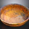 Hand Carved Ceramic Bowl With Orange Brown Texture And Visible Cracks