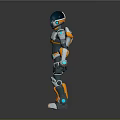 Futuristic Robot Game Movie Character With Blue Orange Mechanical Armor And Metallic Texture