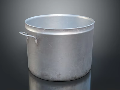 Silver Metal Cooking Pot With Cylindrical Shape And Side Handle 3d model