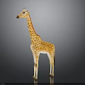 Giraffe With Long Neck And Spotted Pattern Standing On Shiny Floor Against Grey Background