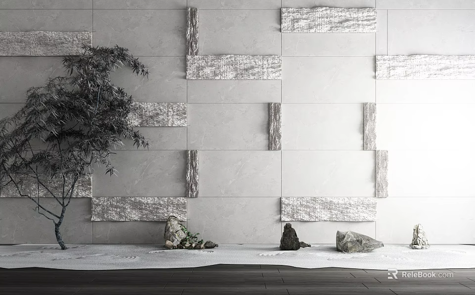 Modern Background Wall Design With Textured Tiles Decorative Panels And Accent Stones 3d model 