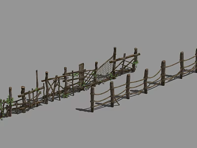 Rustic Wooden Fence And Bridge Structure With Vines In Garden Path 3d model