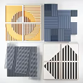 Modern Geometric Wall Decor With Yellow Blue Gray Black White Stripes And Patterns 3d model