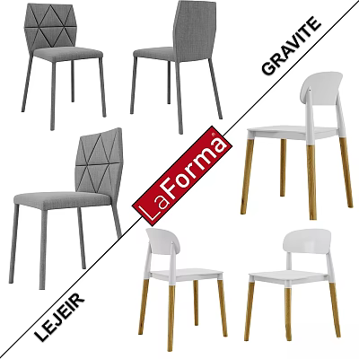 LaForma Single Dining Chairs With Various Designs Geometric Backrest And Wooden Legs 3d model