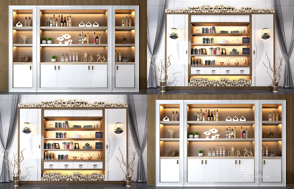 Elegant Modern Wine Cabinet With Glass Shelves LED Lighting And Wine Storage 3d model 