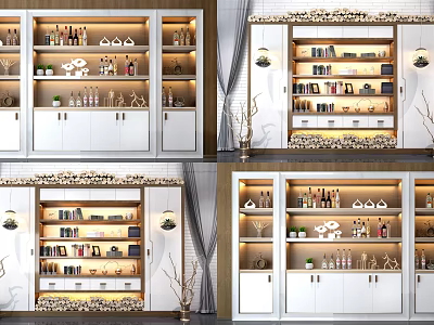 Elegant Modern Wine Cabinet With Glass Shelves LED Lighting And Wine Storage 3d model