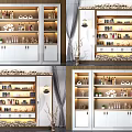 Elegant Modern Wine Cabinet With Glass Shelves LED Lighting And Wine Storage