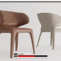 Modern Brown and Beige Leather Dining Chairs with Curved Back Design 3d model