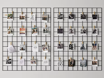 Modern Photo Wall Wood Clip Photo Wall 3d model