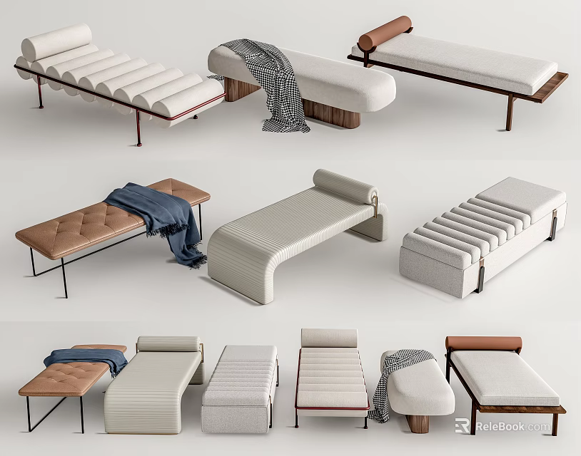 Modern Ottoman Footstool Designs With Soft Upholstery And Elegant Styles For Home Decor 3d model 