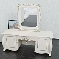 Elegant White Dressing Table With Ornate Mirror And Classic Cabinet Design