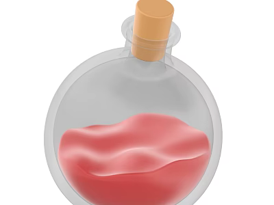 Transparent Glass Flask With Wooden Cork And Red Colored Liquid Inside 3d model