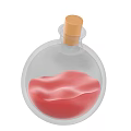 Transparent Glass Flask With Wooden Cork And Red Colored Liquid Inside