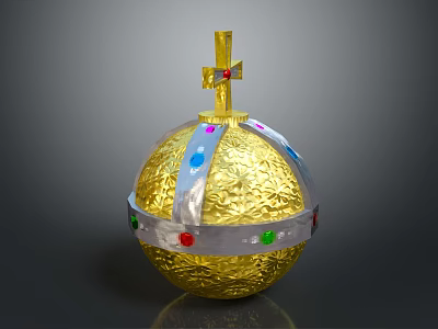 Golden Orb With Cross Top And Colored Gems For Royal Ceremonial Attire 3d model