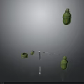 Green Mechanical Components Arrangement With Containers Metal Rod And Small Parts