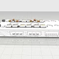 Long White Marble Dining Table With Food Trays Flower Decorations And Built-in Warming Elements 3d model