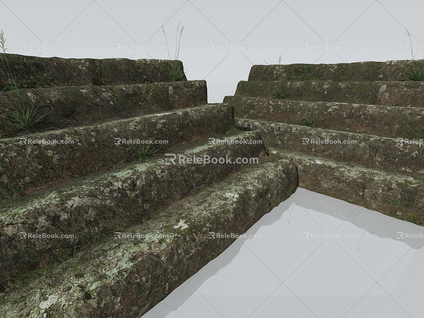 Steps Moss Stone Grass Grass Old Stone Moss Stone Stair Step Stone Table Step Ram 3d model