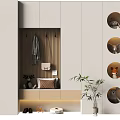 Modern Shoe Cabinet with Hanging Rack Decorative Items Potted Plant and Circular Display Frames