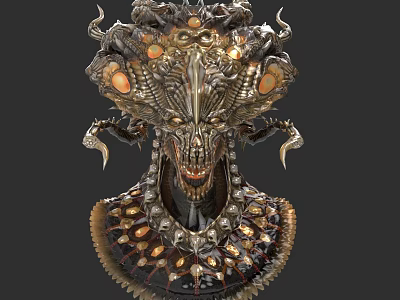 Mythical Dark Game Movie Character With Metallic Spiked Head And Glowing Eyes 3d model