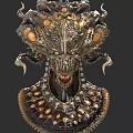Mythical Dark Game Movie Character With Metallic Spiked Head And Glowing Eyes