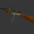 Vintage Submachine Gun With Wooden Stock Grip Shiny Metal Body And Magazine Design