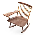 Wooden Rocking Leisure Chair With Vertical Slat Backrest And Curved Armrests