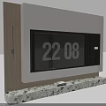 Modern TV Background Wall Design With Wooden Panel Marble Base And Digital Clock 3d model