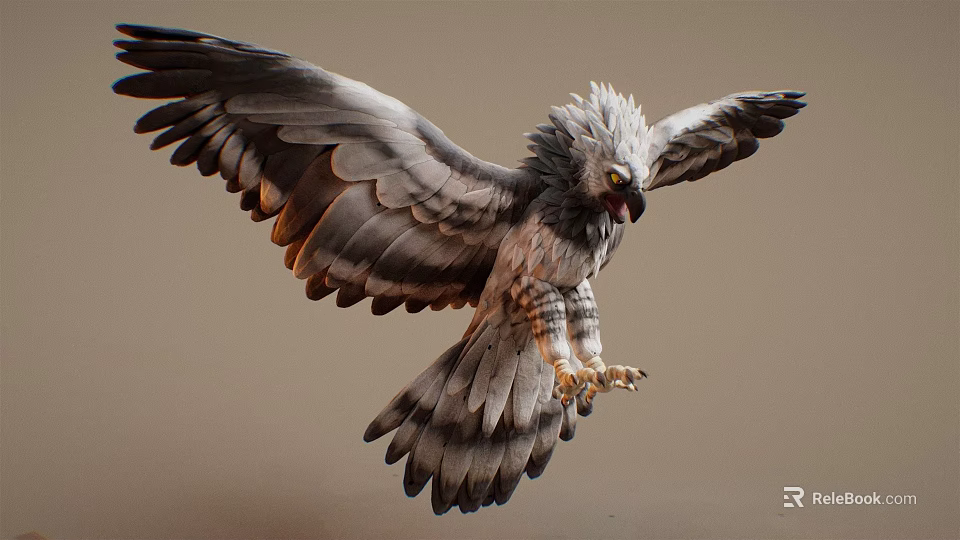 Majestic Gray And White Eagle Spreading Wings With Detailed Plumage In Flight 3d model 