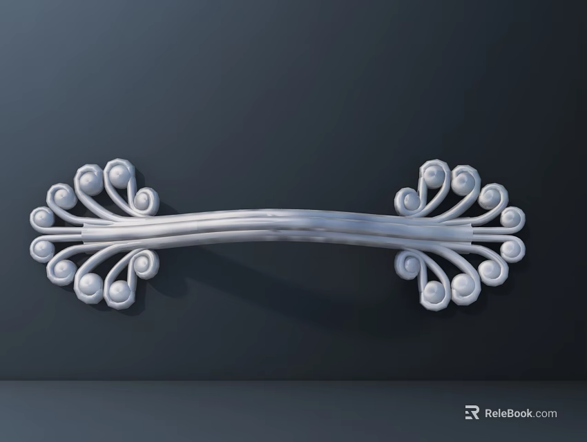 Silver Hardware Tool with Curved Bar and Ornate Circular Decorative Design for Furniture Handle 3d model 
