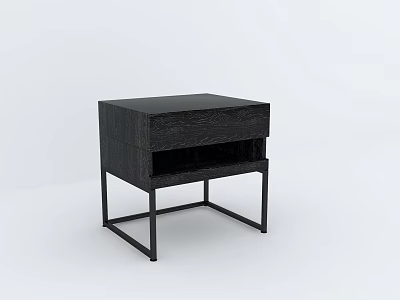 Black Wooden Modern Minimalist Bedside Table With Metal Frame And Drawer Storage 3d model