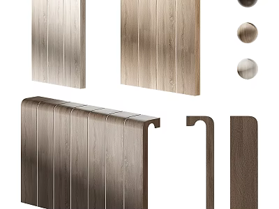 Wooden Decorative Panels With Wood Grain Design Round Knobs And Strip Moldings 3d model