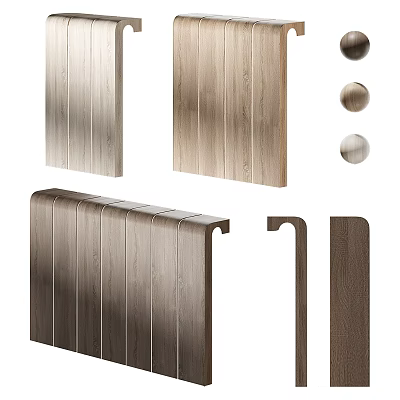 Wooden Decorative Panels With Wood Grain Design Round Knobs And Strip Moldings 3d model