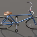Vintage Blue Bicycle with Brown Seat and Silver Spoked Wheels on Gray Background