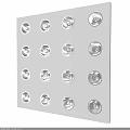 Neatly Arranged Silver Metal Knobs On White Background Panel With Uniform Layout