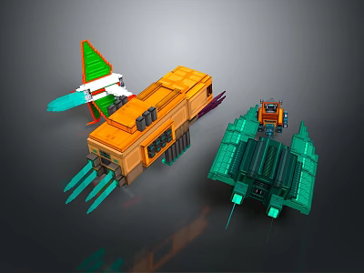 Futuristic Spacecraft Models With Orange And Green Design For Cosmic Exploration 3d model