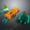 Futuristic Spacecraft Models With Orange And Green Design For Cosmic Exploration