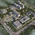 Modern School Building With Glass Curtain Walls Symmetrical Design Front Road Greenery And Cloudy Sky