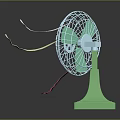 Minimalist Table Fan With Green Base Blue Blades And Pink Cord