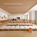 Kindergarten Nap Time Space With Wooden Beds Wooden Floor Circular Wall Decorations And Toys